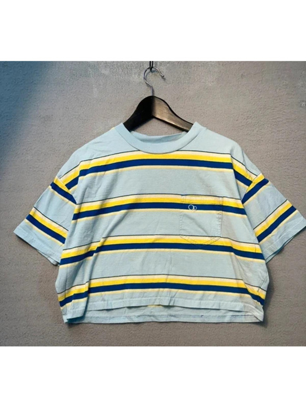 Y2K 90s style Ocean Pacific OP Striped T Shirt tagged size XS Blue Yellow